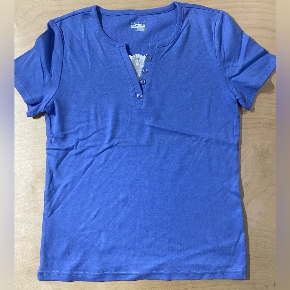 Basic Editions Royal Blue Short Sleeve Top Small (QB)